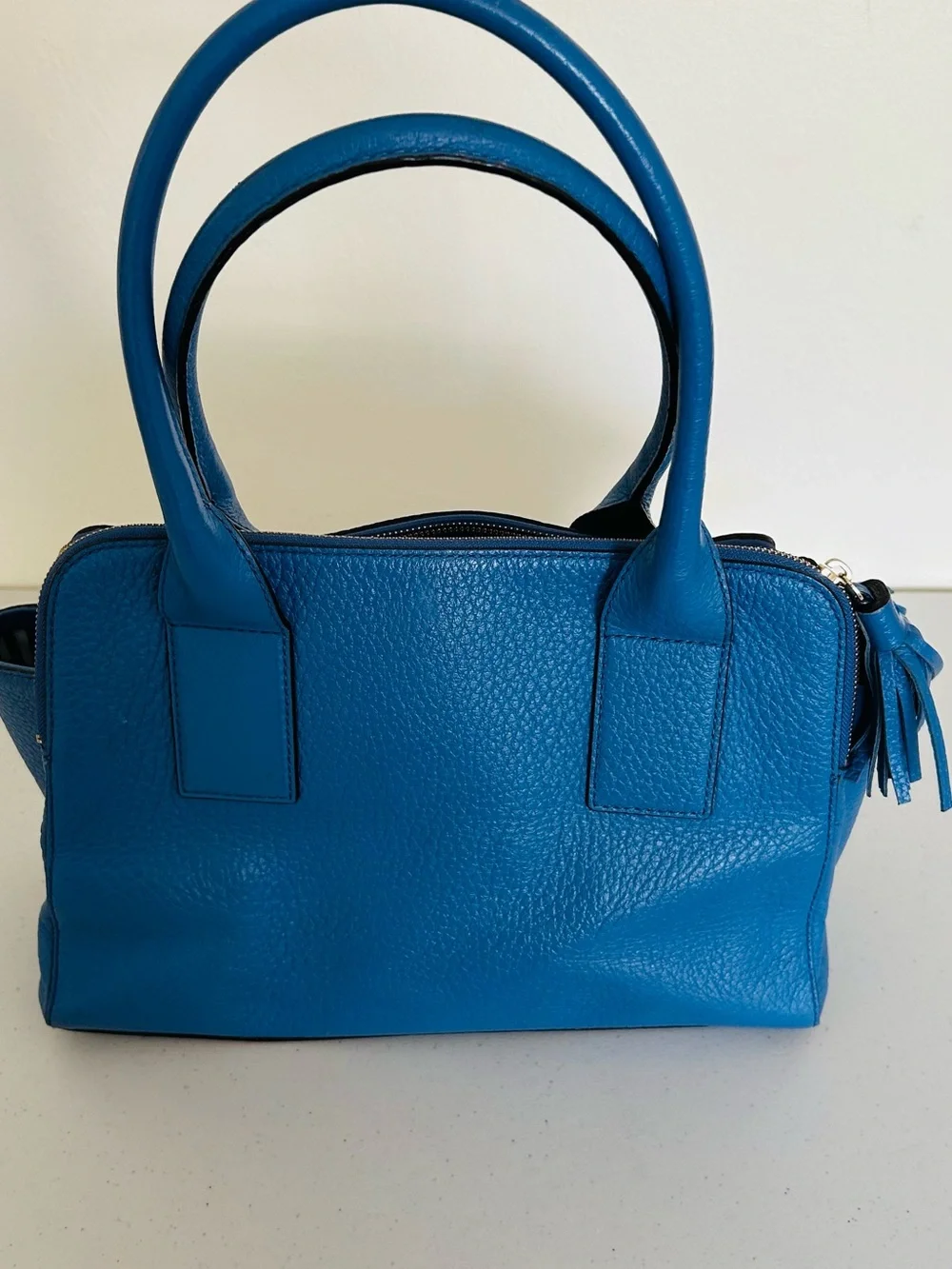 kate spade Teal Blue Pebbled Leather Satchel with Tassel